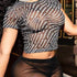 Women's Crew Neck Mesh Perspective Digital Print Short T-Shirt Top